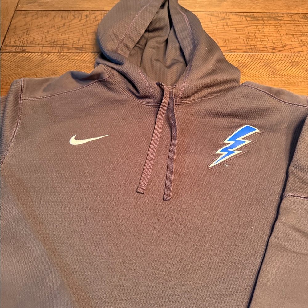 Nike Brown Hoodie with Blue Lightning Design